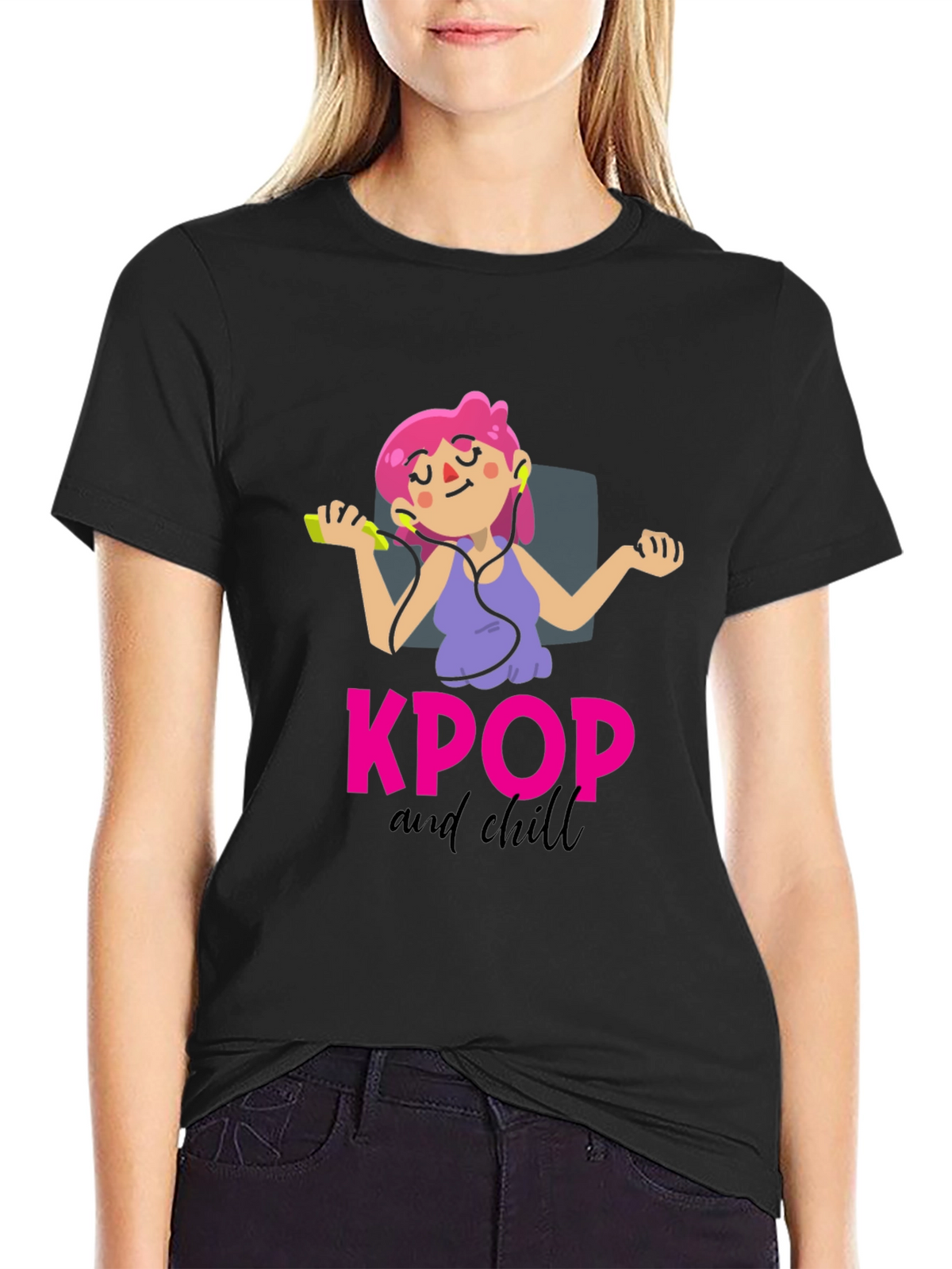 KPOP and Chill Graphic Tee - Black Cotton T-Shirt