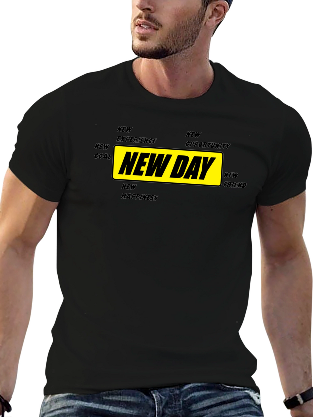 New Day Motivational Graphic Tee - Black