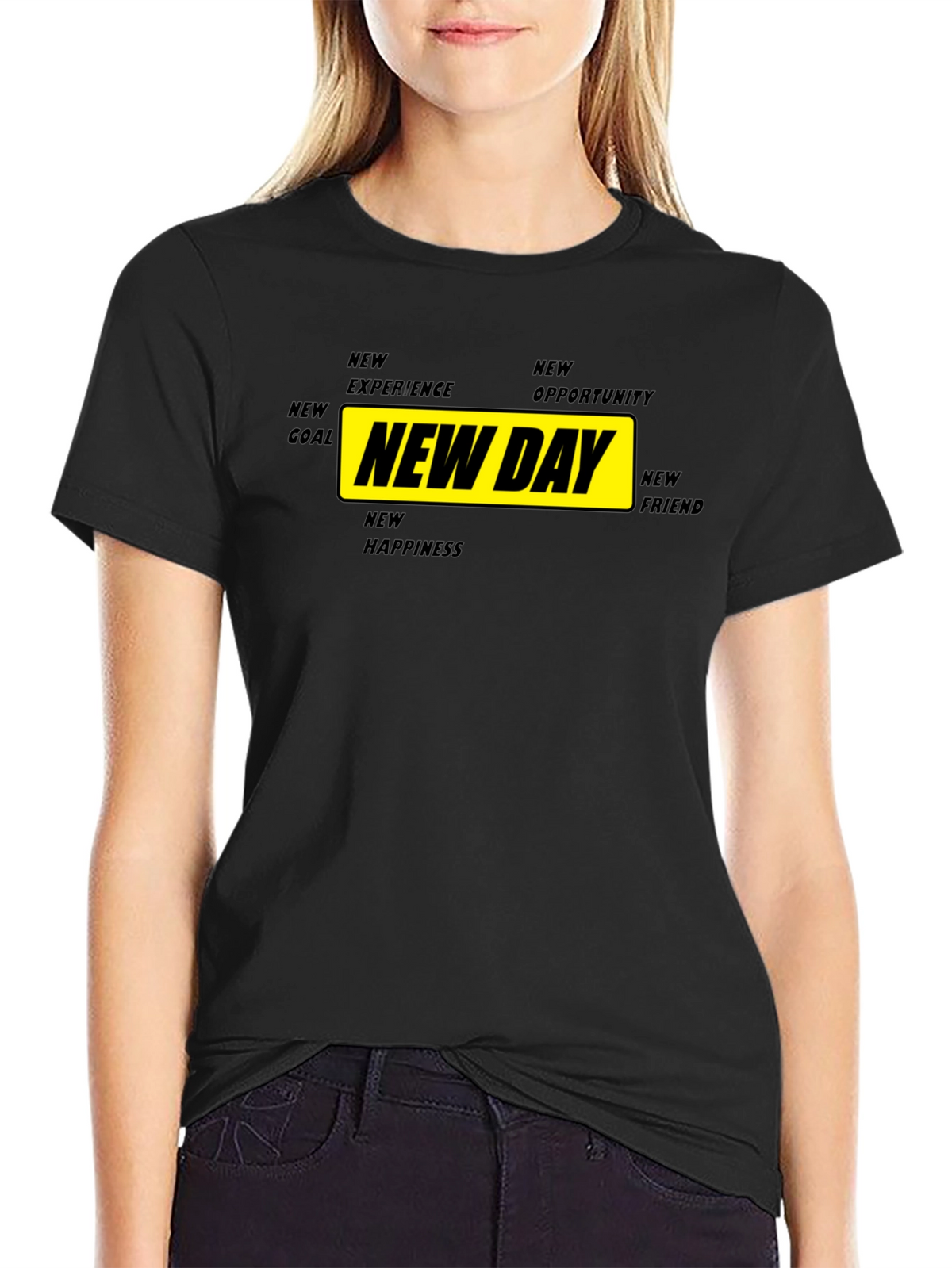 New Day Motivational Graphic Tee - Black