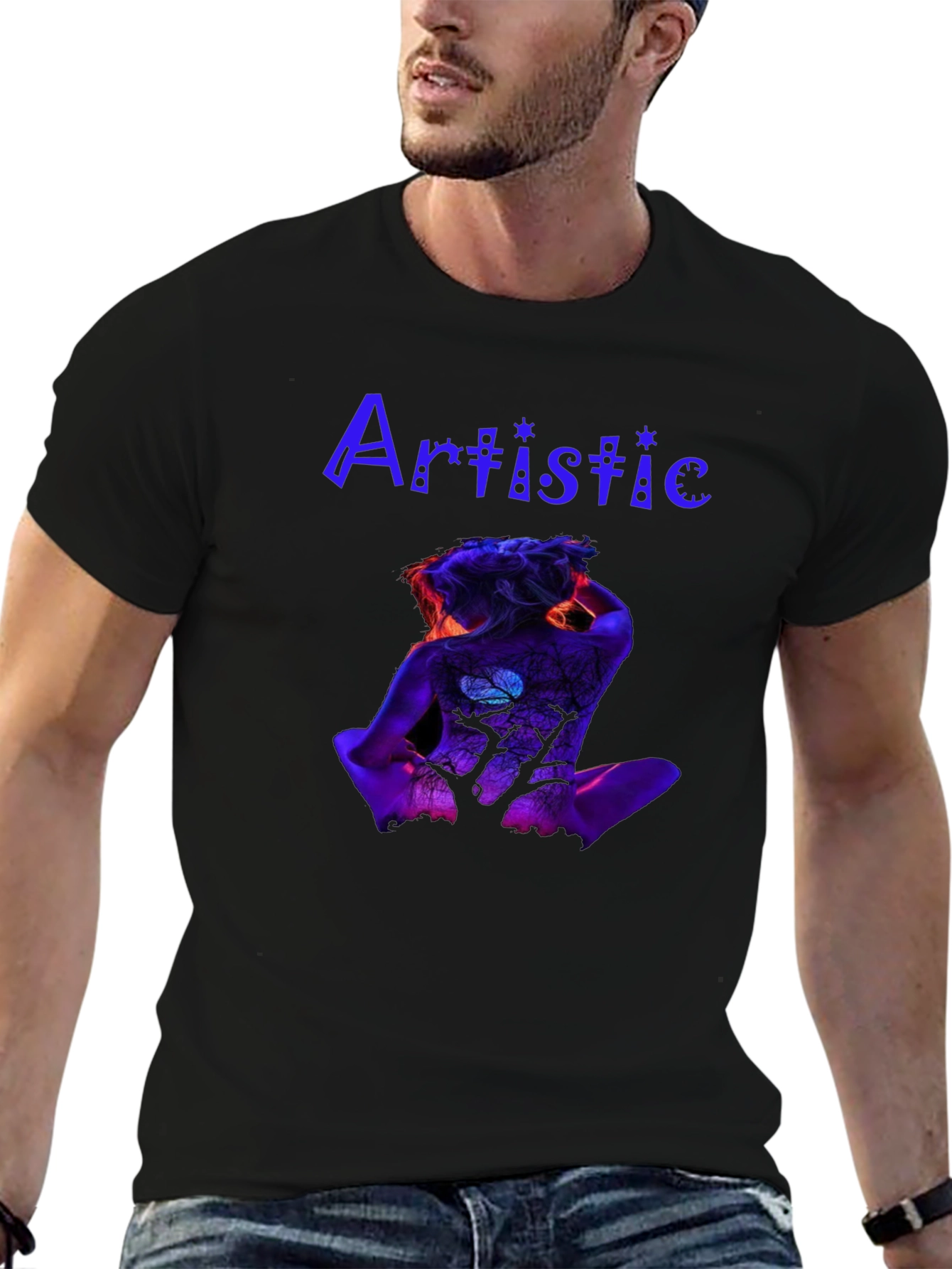 Artistic Body Art Print Black Tee