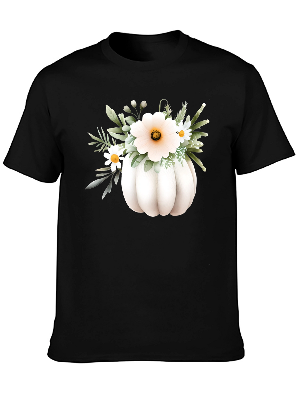 Floral Pumpkin Graphic Tee - Black Cotton Blend