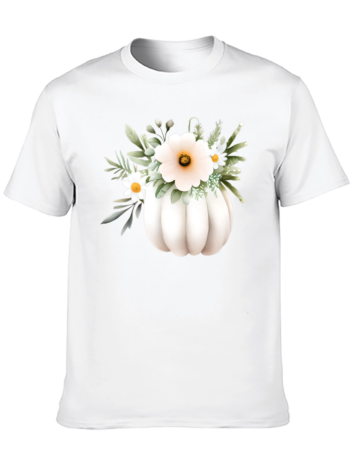 Floral Pumpkin Graphic Tee - Black Cotton Blend