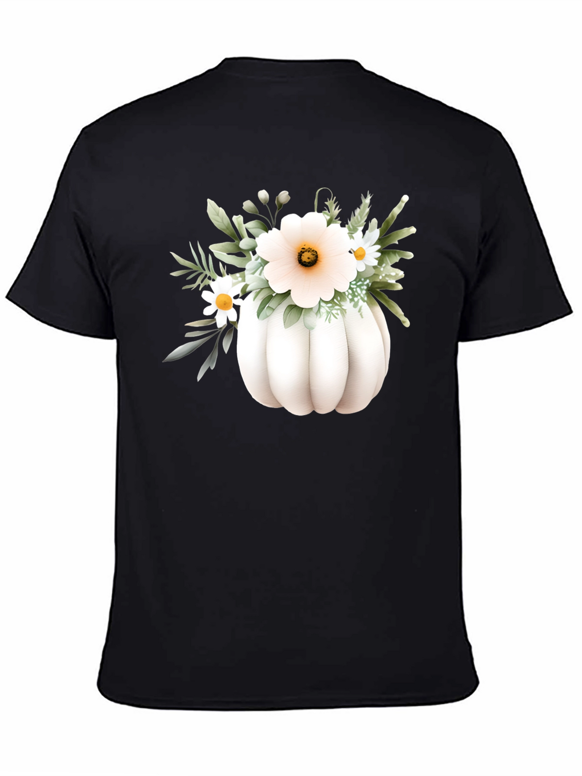 Floral Pumpkin Graphic Tee - Black Cotton Blend