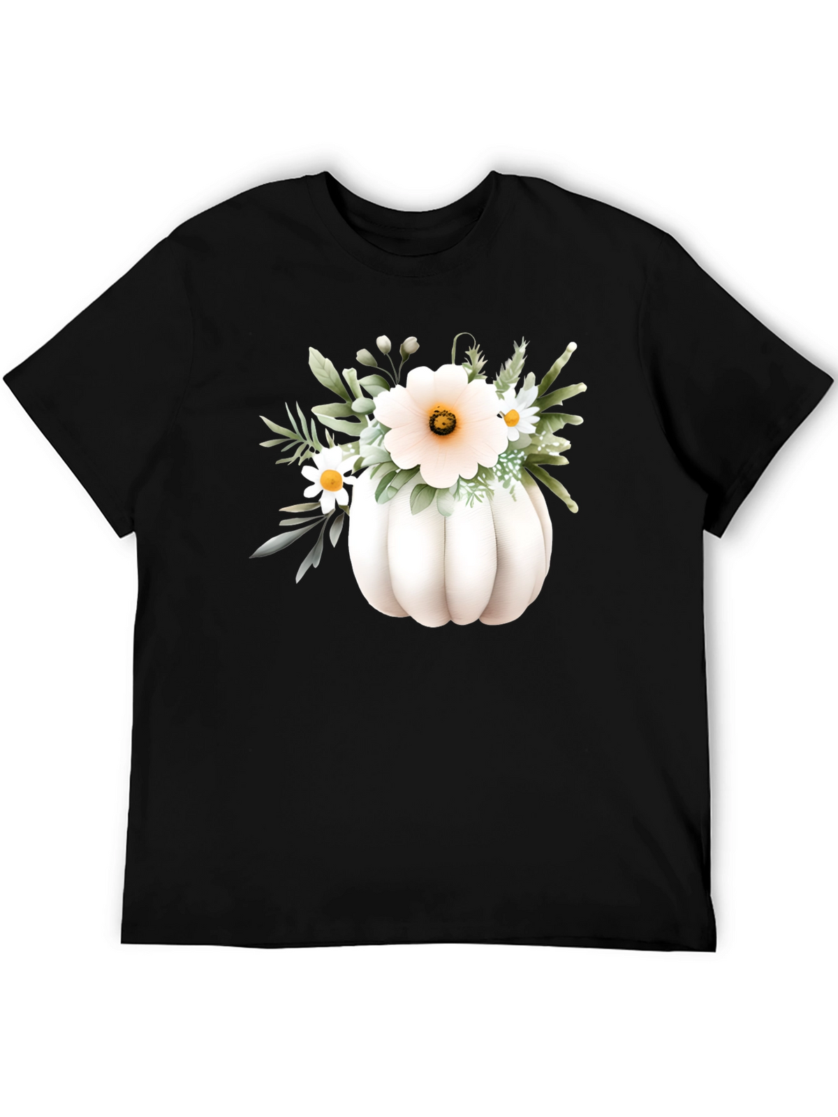 Floral Pumpkin Graphic Tee - Black Cotton Blend