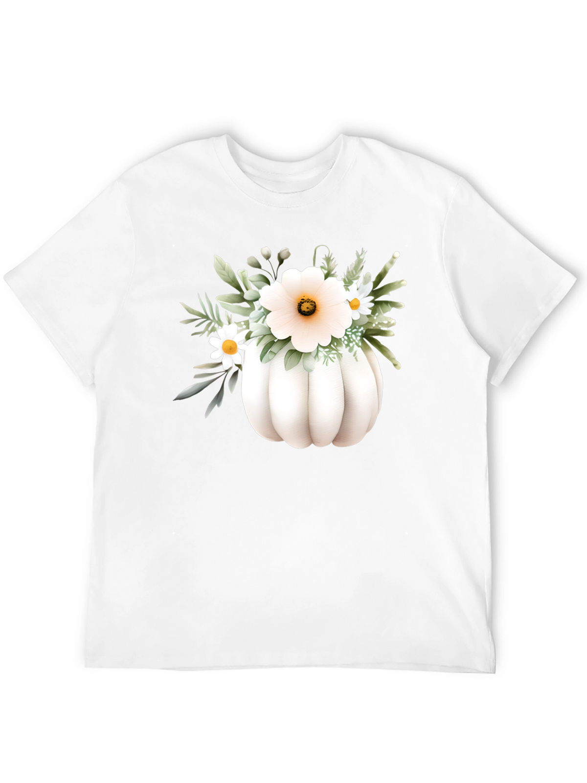 Floral Pumpkin Graphic Tee - Black Cotton Blend