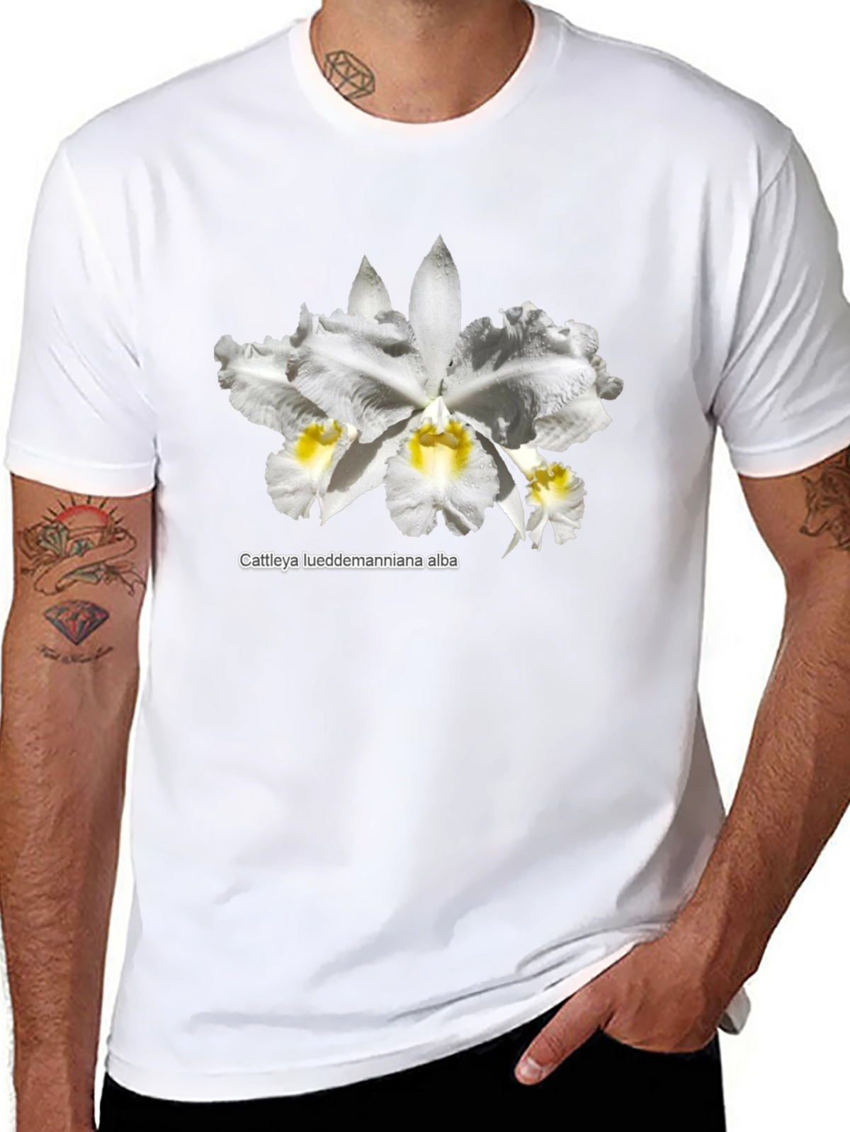 Orchid Flower Graphic T-Shirt - Black Casual Tee