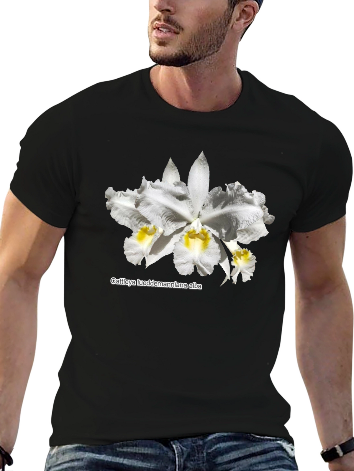 Orchid Flower Graphic T-Shirt - Black Casual Tee