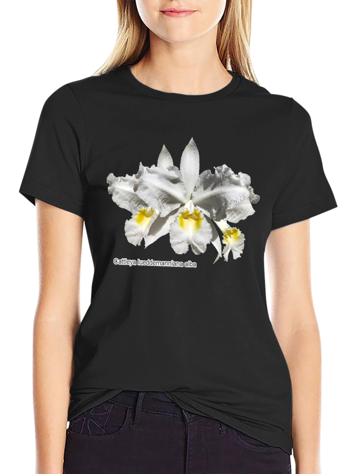 Orchid Flower Graphic T-Shirt - Black Casual Tee