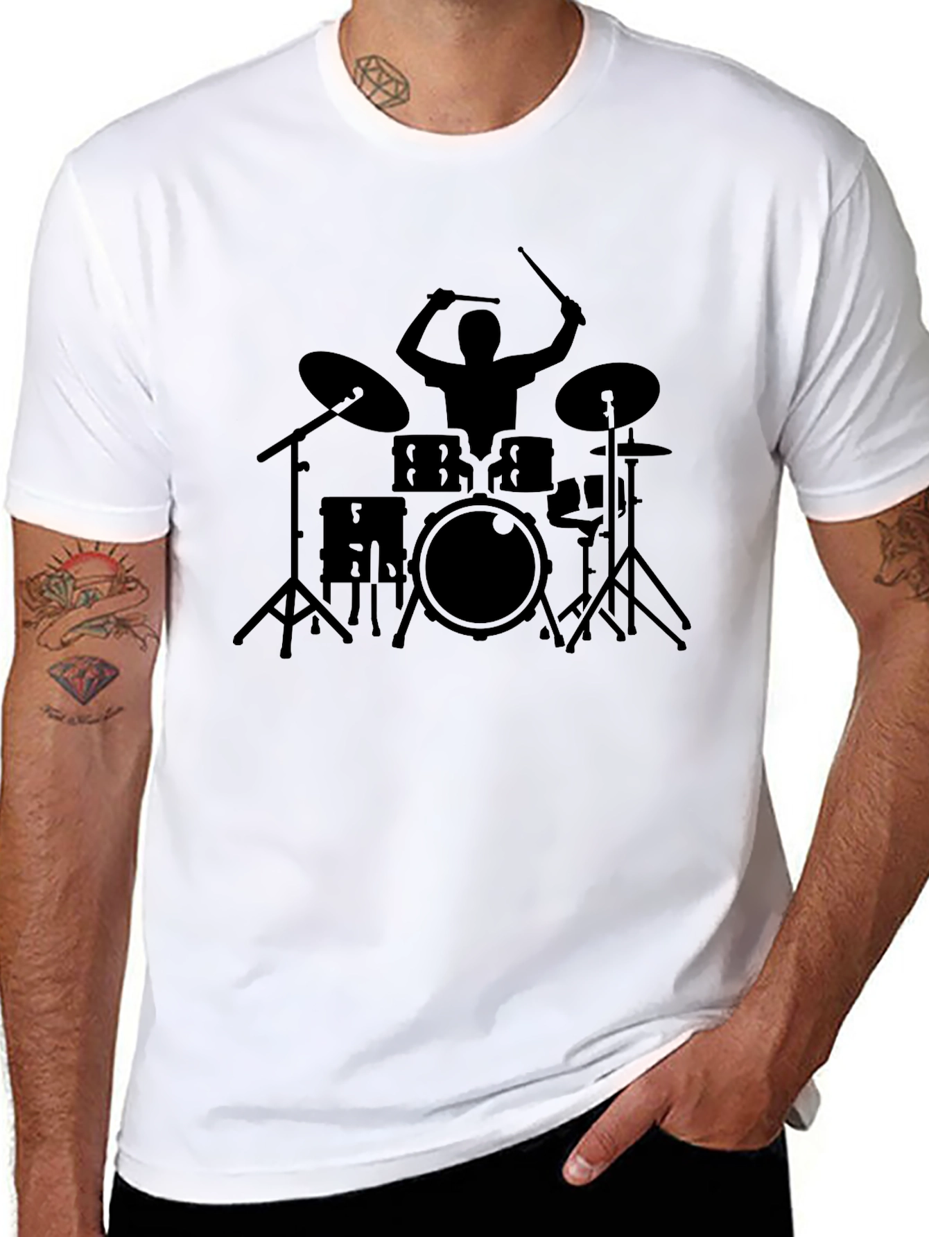 Drummer Graphic Tee - Black Cotton Musician T-Shirt