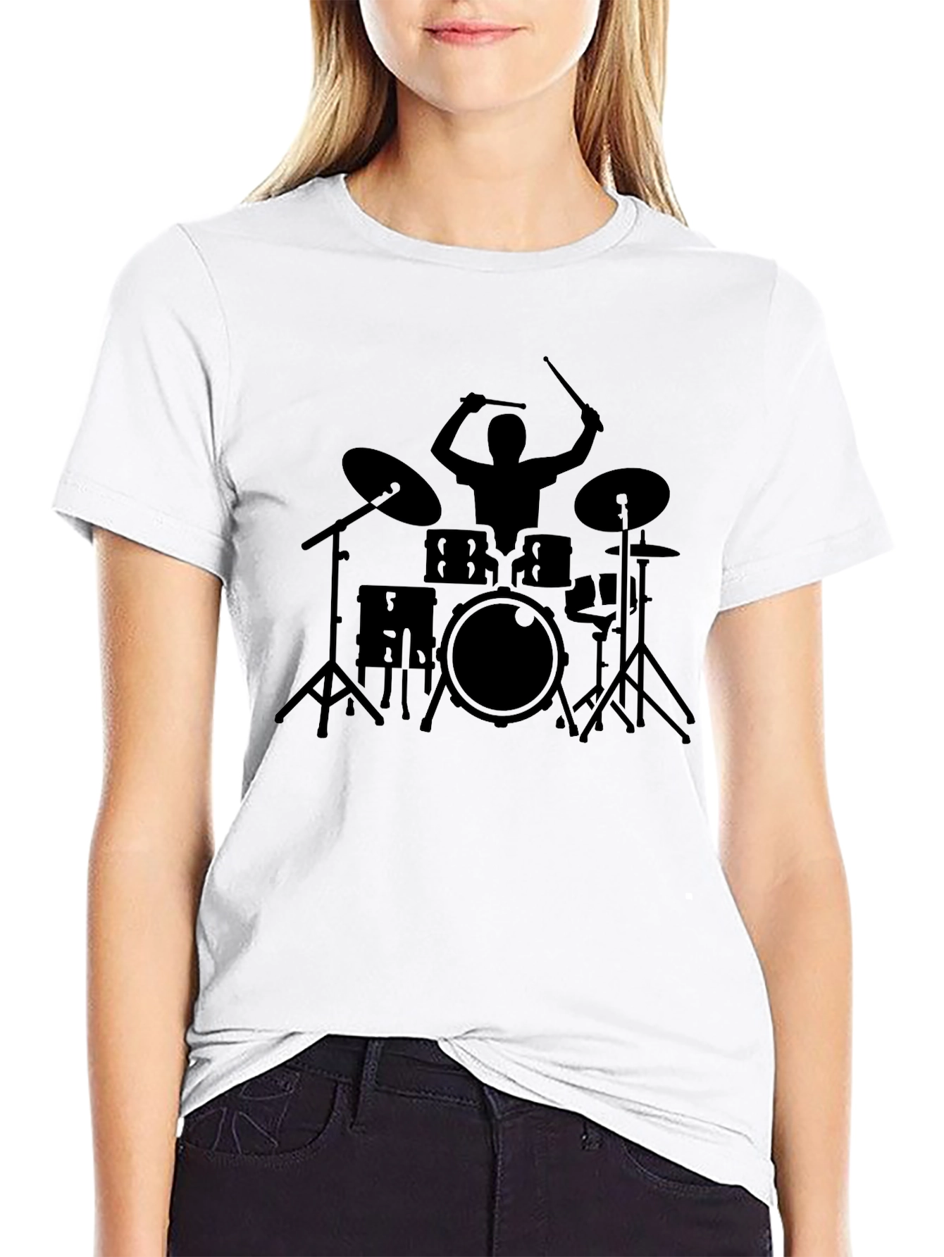 Drummer Graphic Tee - Black Cotton Musician T-Shirt