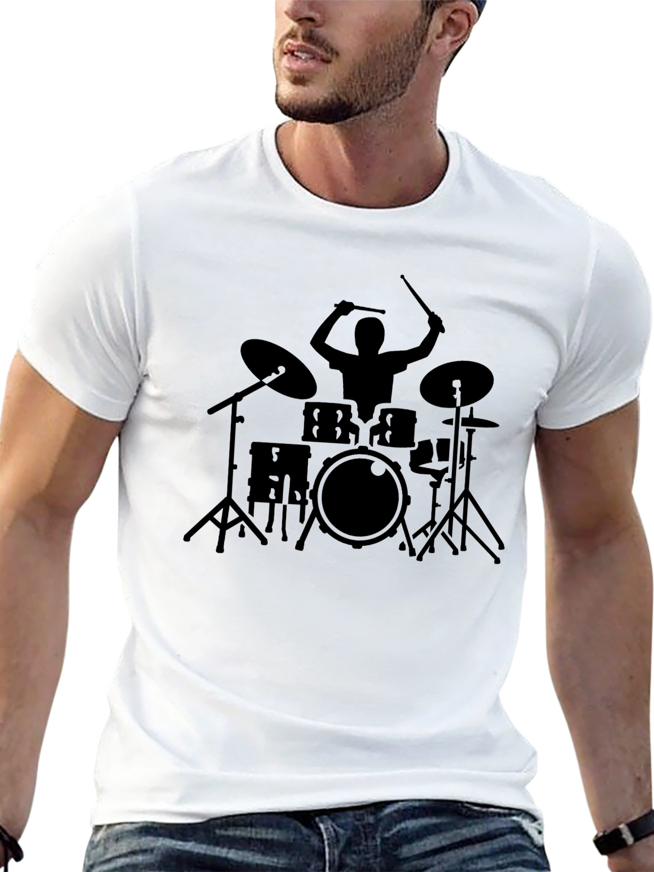 Drummer Graphic Tee - Black Cotton Musician T-Shirt