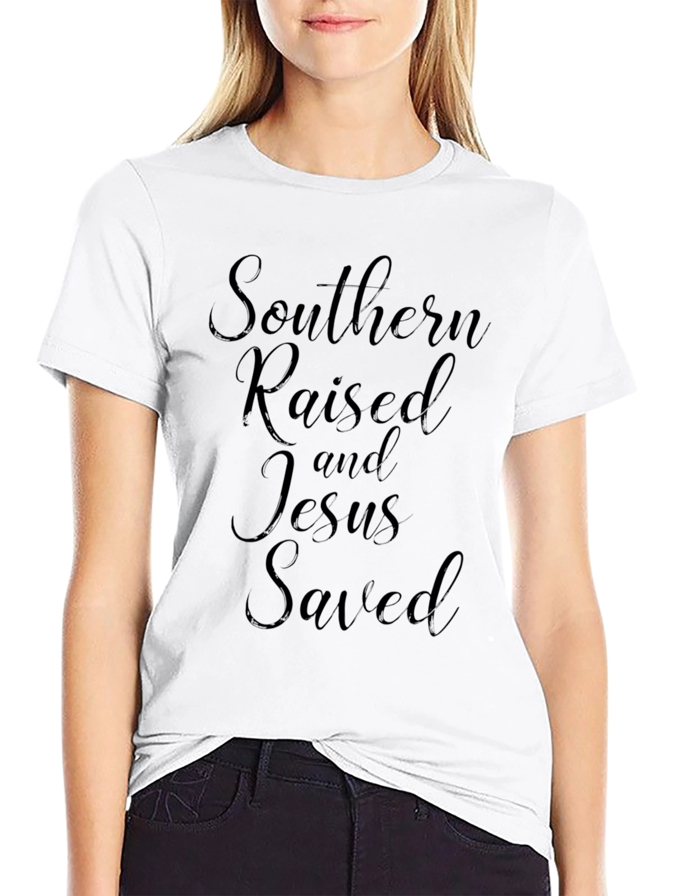 Southern Raised Jesus Saved Black T-Shirt