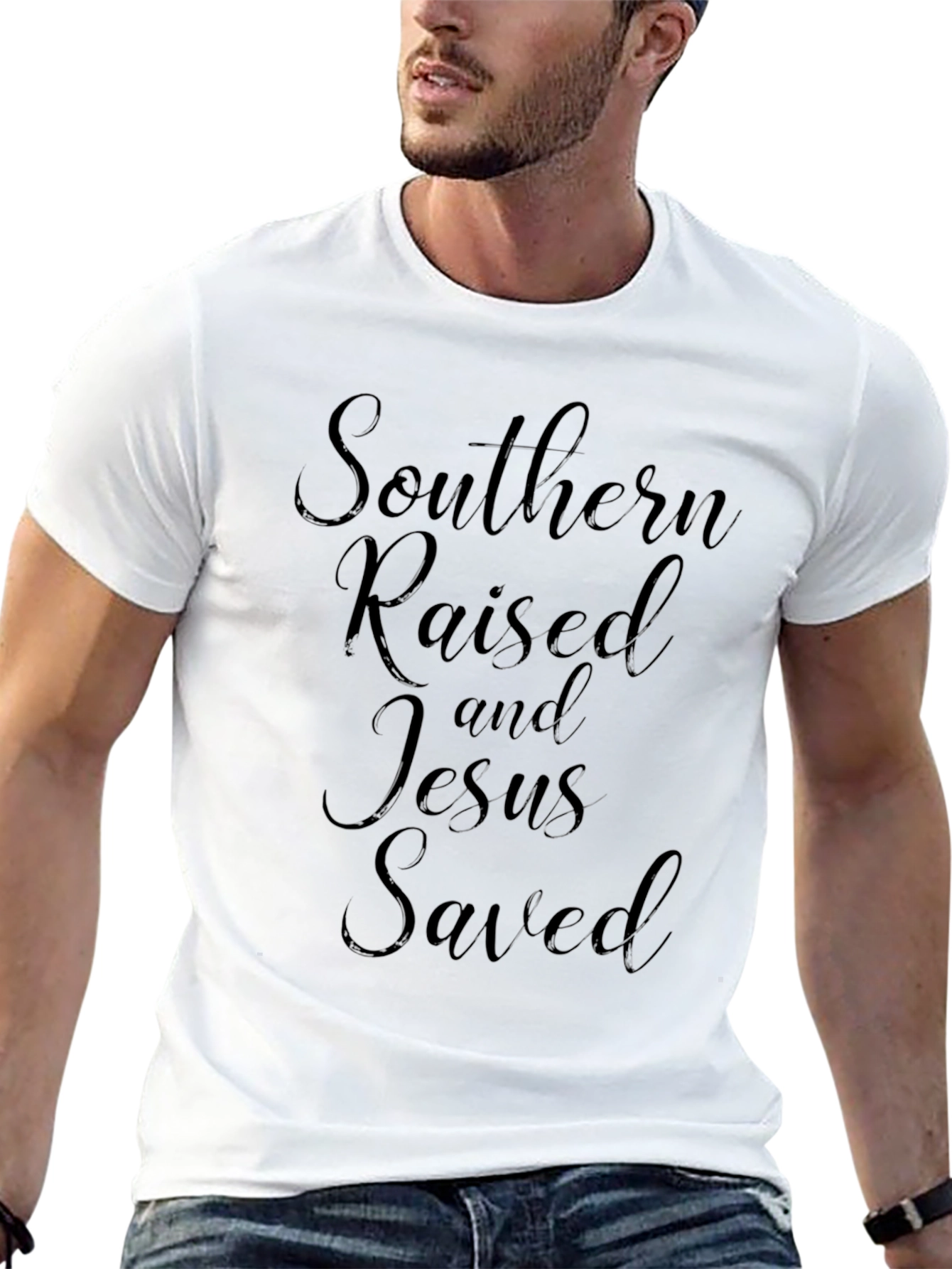 Southern Raised Jesus Saved Black T-Shirt