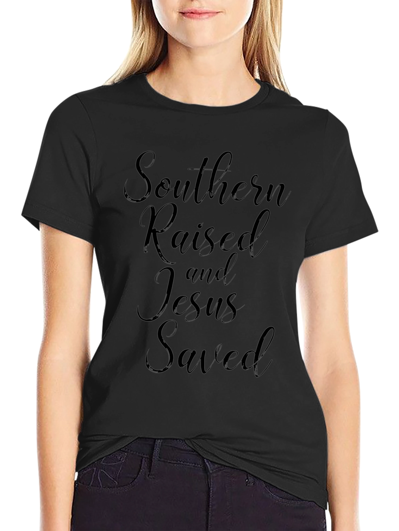 Southern Raised Jesus Saved Black T-Shirt