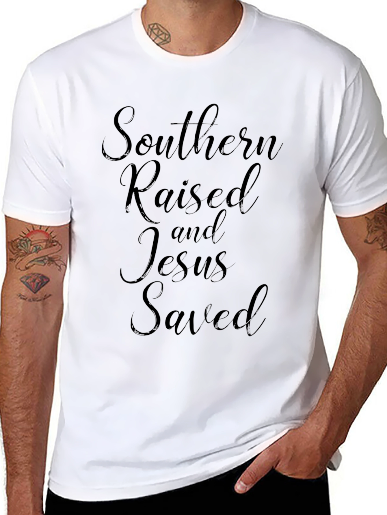 Southern Raised Jesus Saved Black T-Shirt