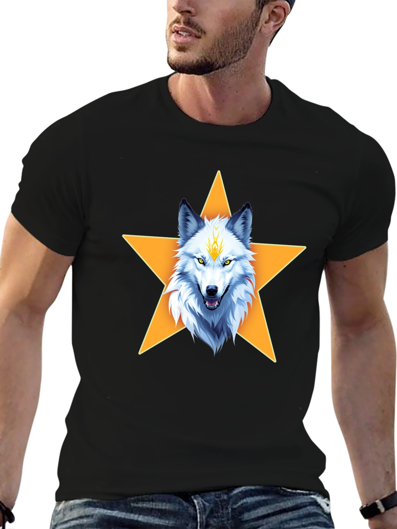 Wolf Star Graphic T-Shirt - Black