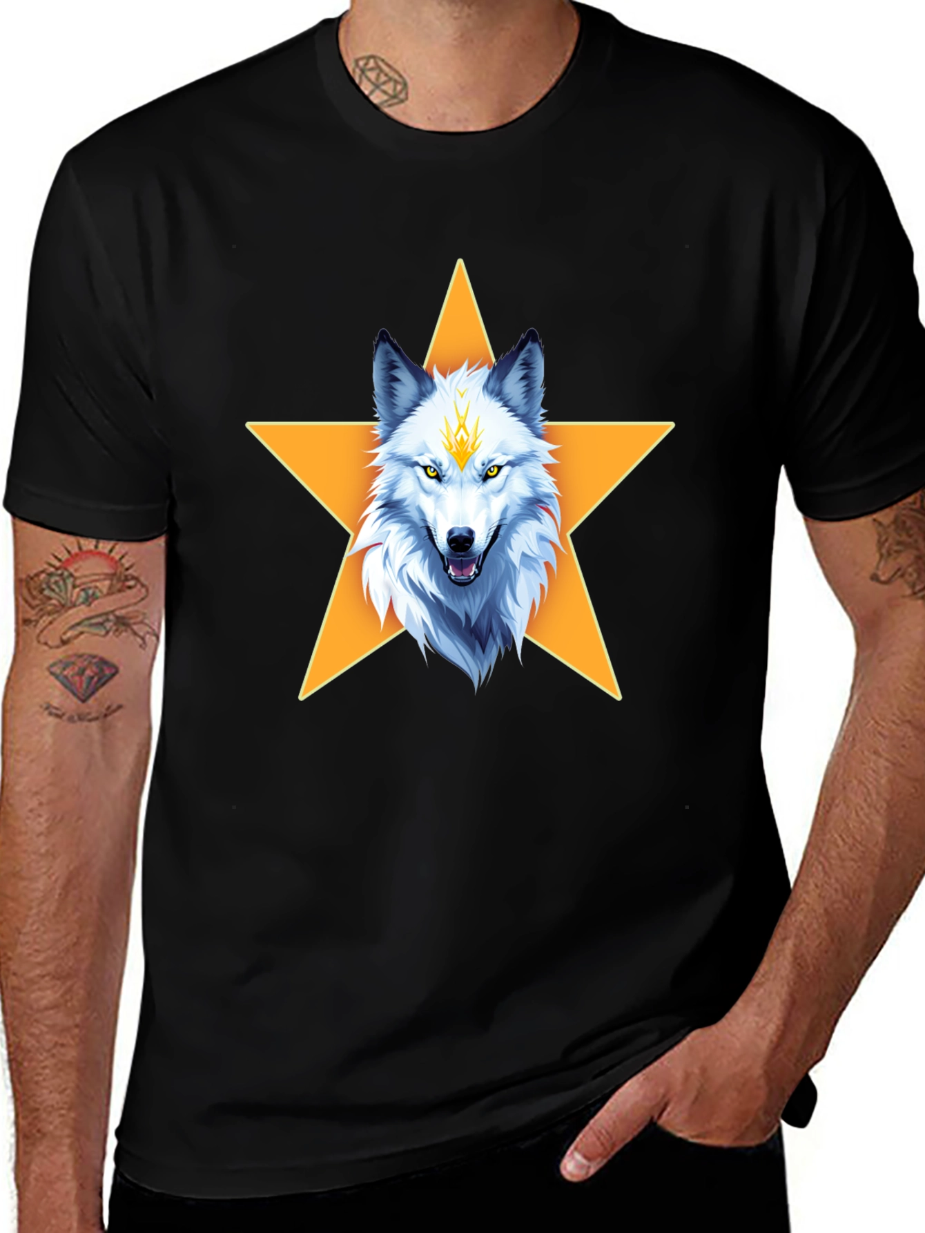 Wolf Star Graphic T-Shirt - Black