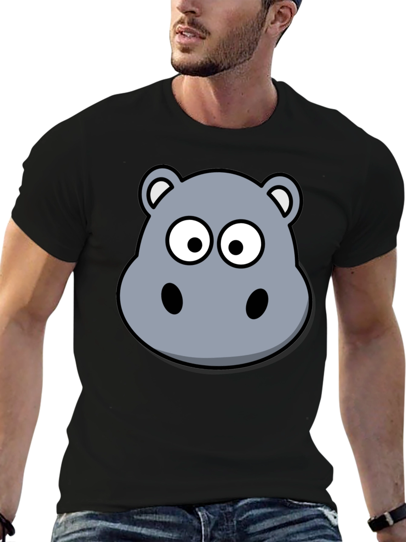 Cartoon Hippo T-Shirt - Soft Cotton Black Tee