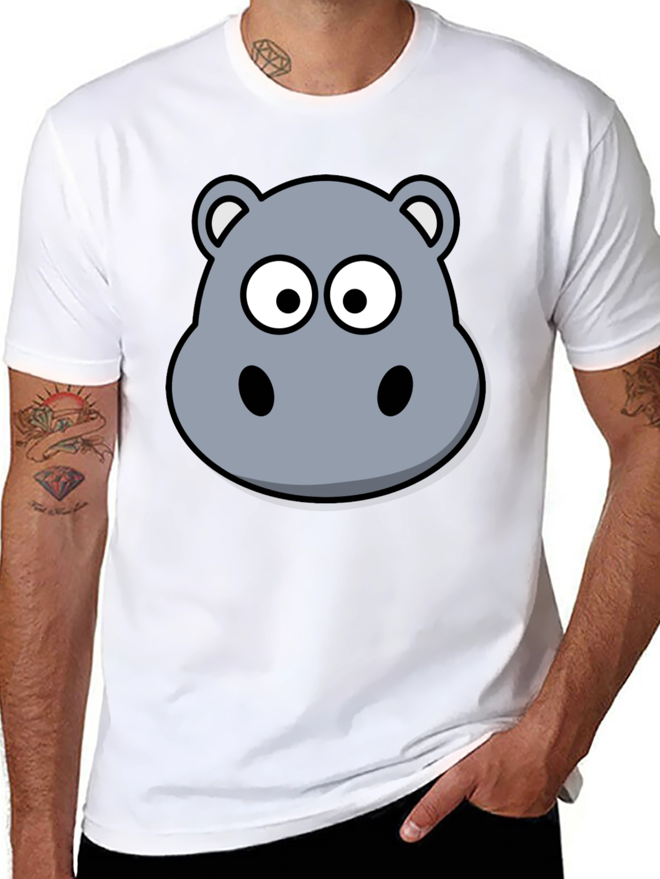 Cartoon Hippo T-Shirt - Soft Cotton Black Tee