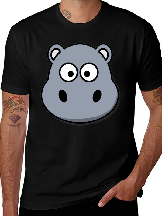 Cartoon Hippo T-Shirt - Soft Cotton Black Tee