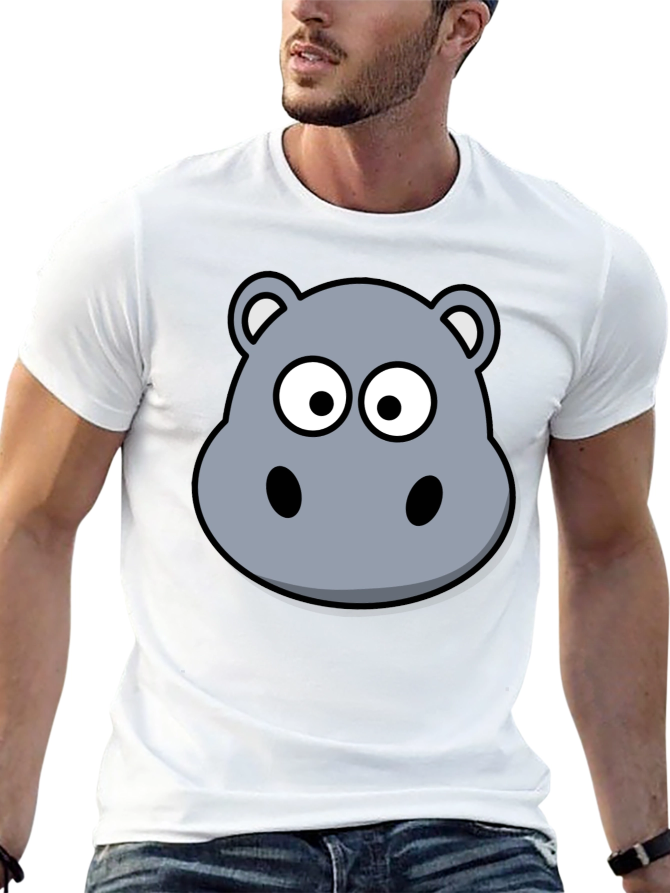 Cartoon Hippo T-Shirt - Soft Cotton Black Tee