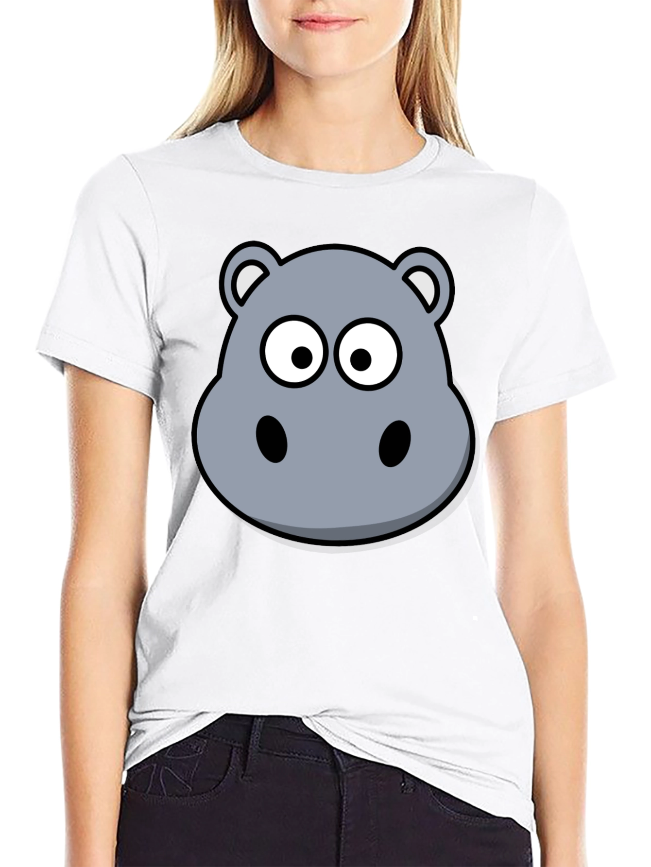 Cartoon Hippo T-Shirt - Soft Cotton Black Tee