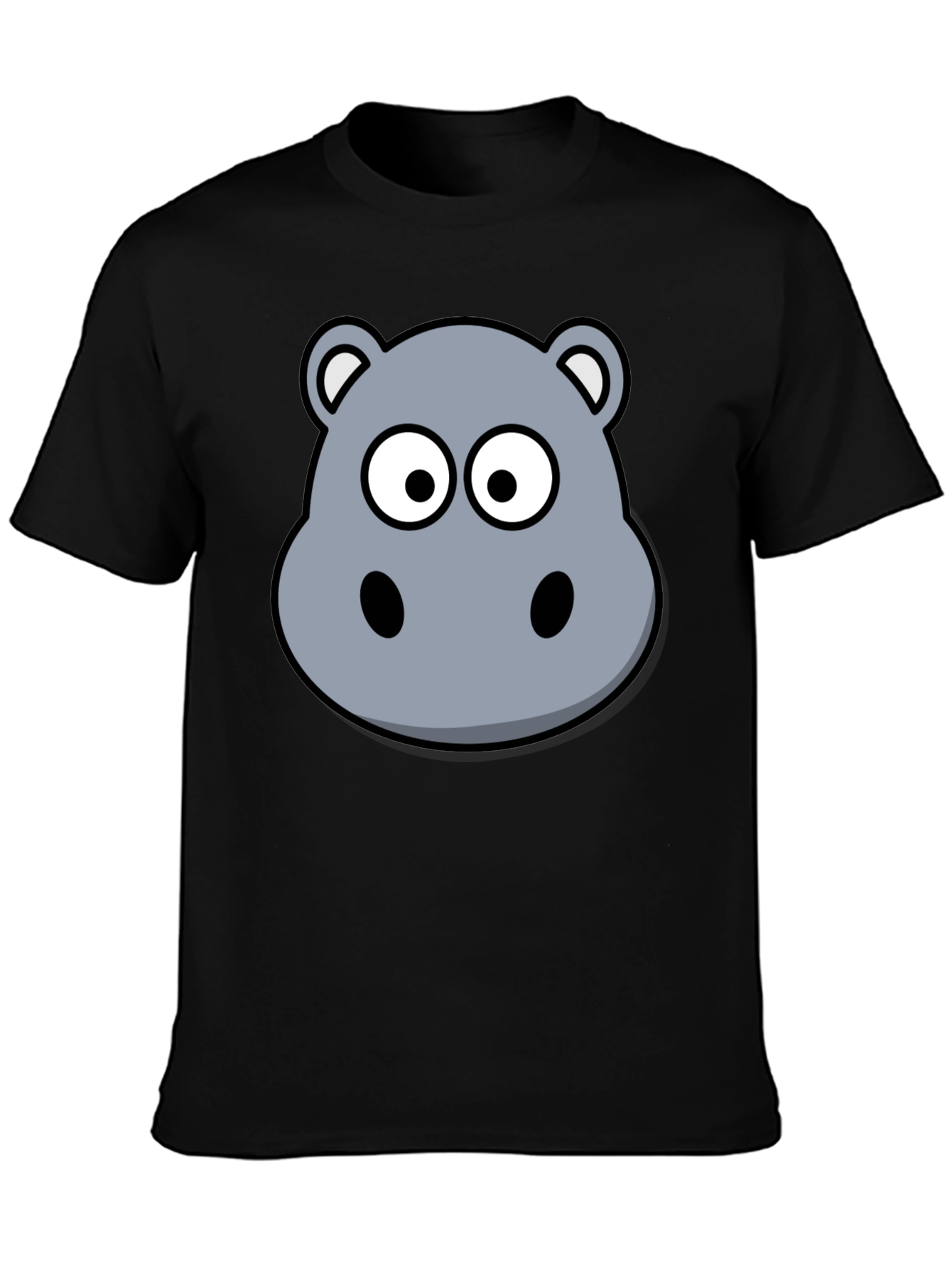 Cartoon Hippo T-Shirt - Soft Cotton Black Tee