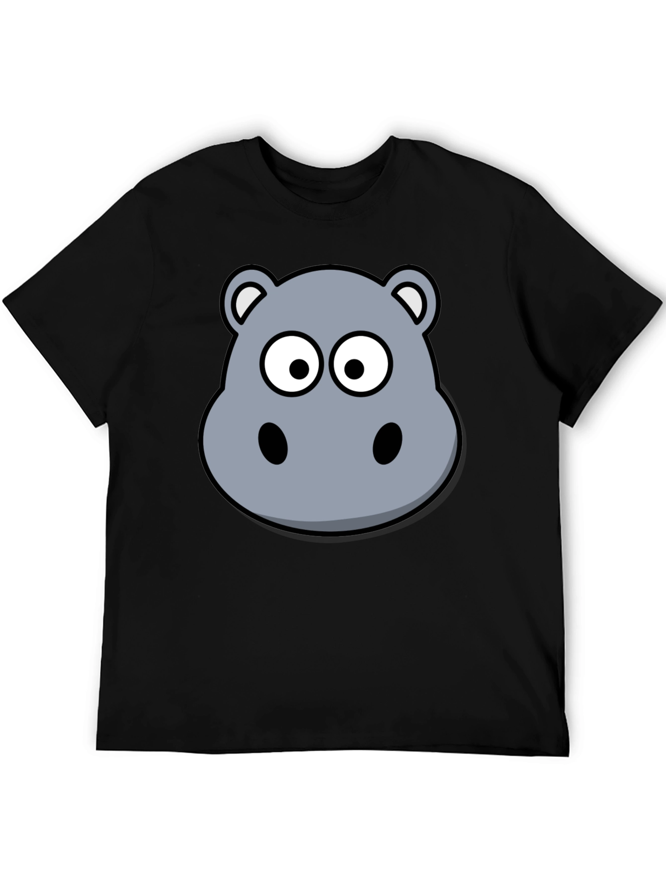 Cartoon Hippo T-Shirt - Soft Cotton Black Tee