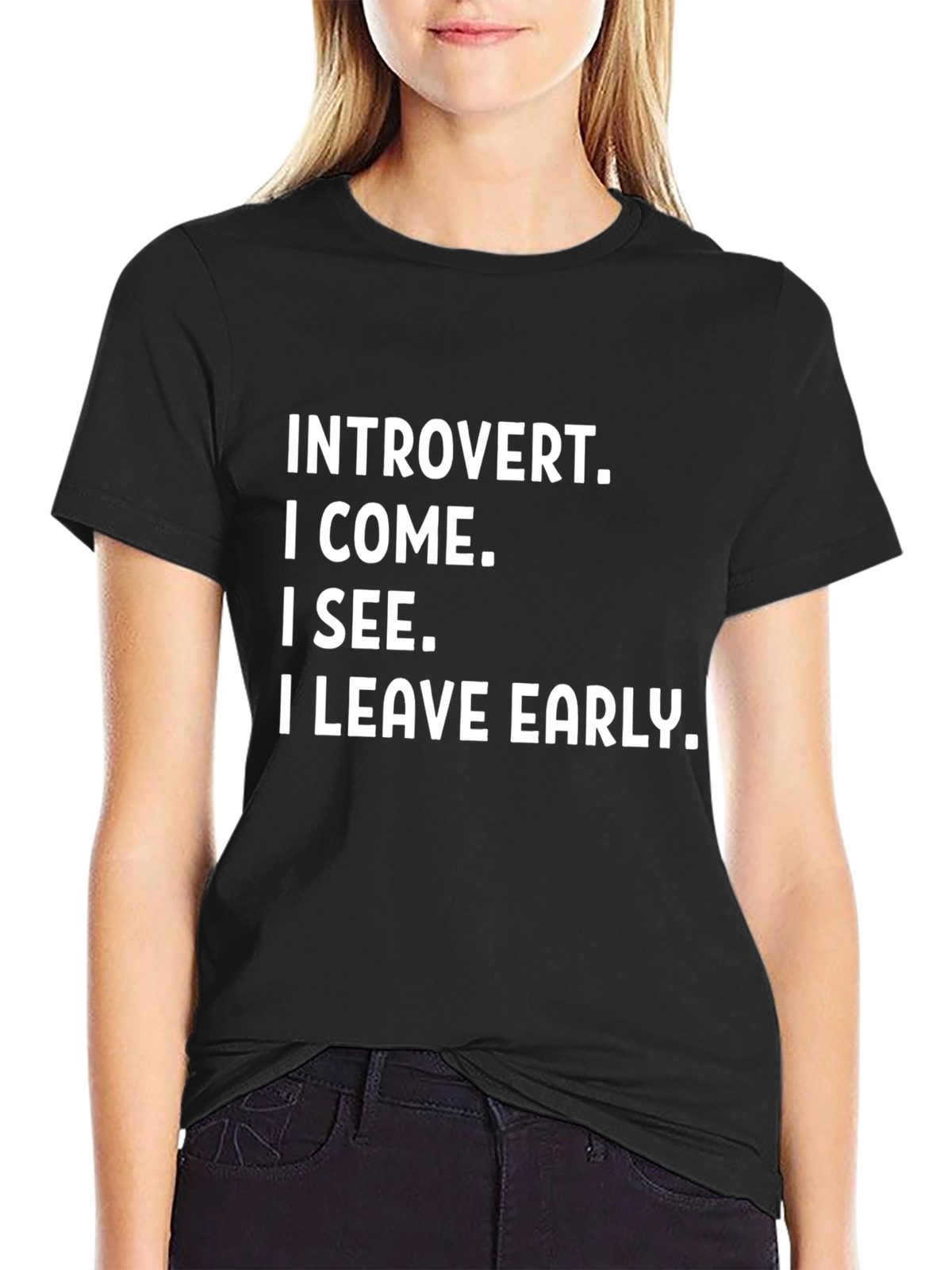 Introvert Slogan Graphic Tee - Black Cotton T-Shirt