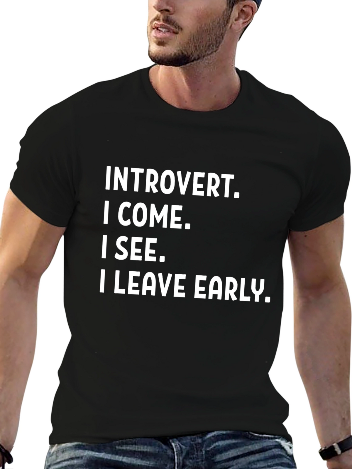Introvert Slogan Graphic Tee - Black Cotton T-Shirt