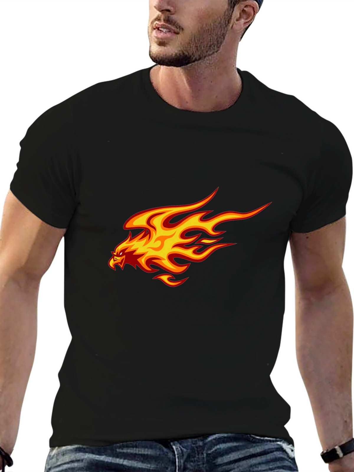 Fiery Eagle Graphic T-Shirt - Bold Black Tee