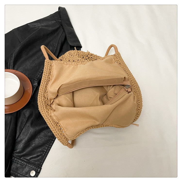 Chic Large Capacity Knitted Beach Tote with Tassel Design