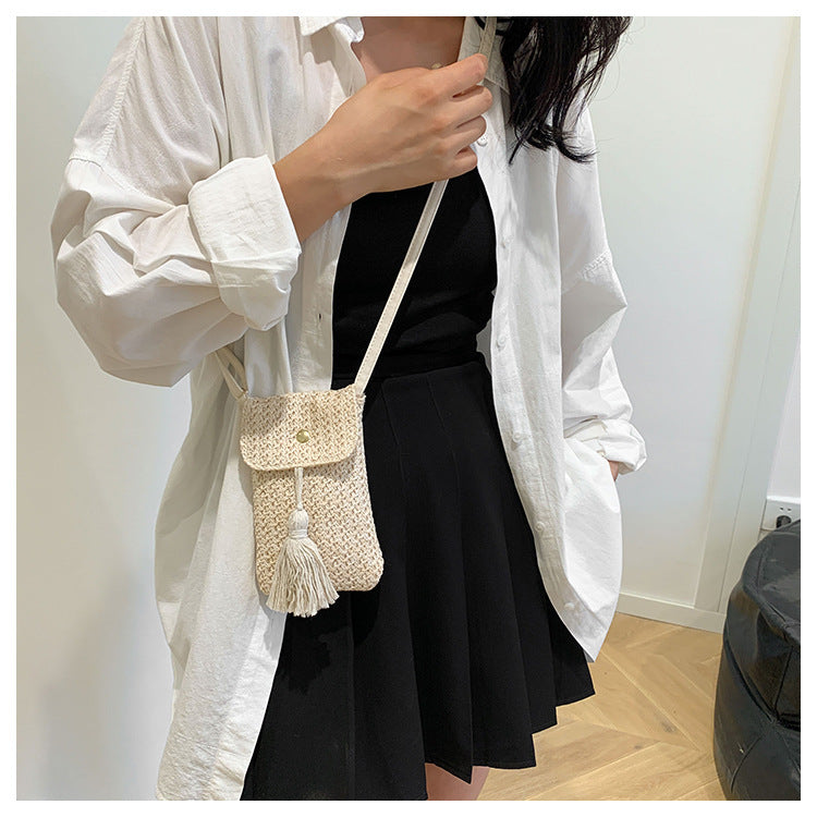 2024 Trendy Summer Crossbody Woven Tassel Phone Bag for Women