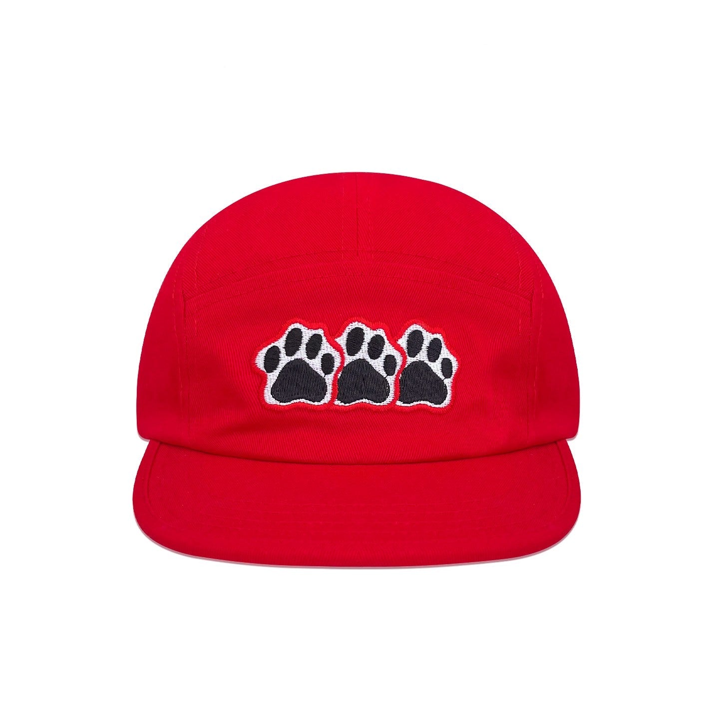 Unisex Cotton Flat Brim 5-Panel Cap with Paw Print Embroidery, Adjustable for Sun Protection