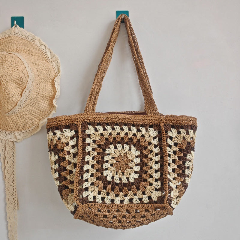 Elegant Handcrafted Straw Tote Bag - Large Capacity Beach Shoulder Bag
