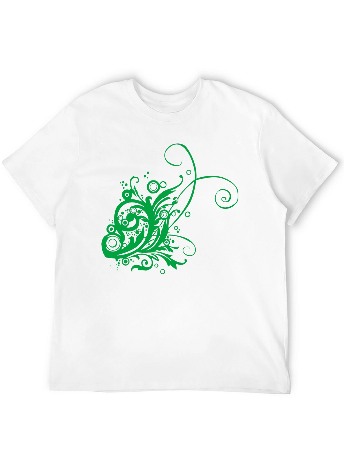 Mens Black T-Shirt with Green Floral Design