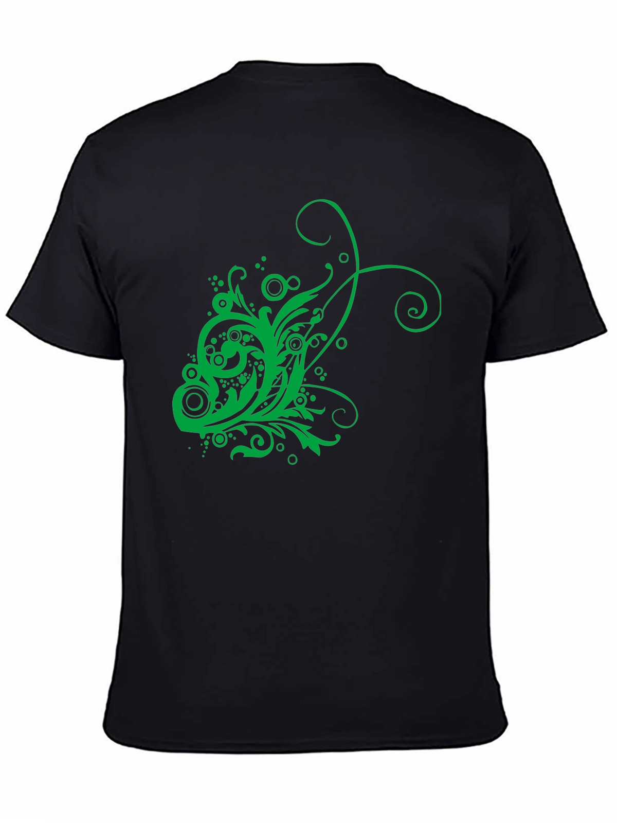 Mens Black T-Shirt with Green Floral Design