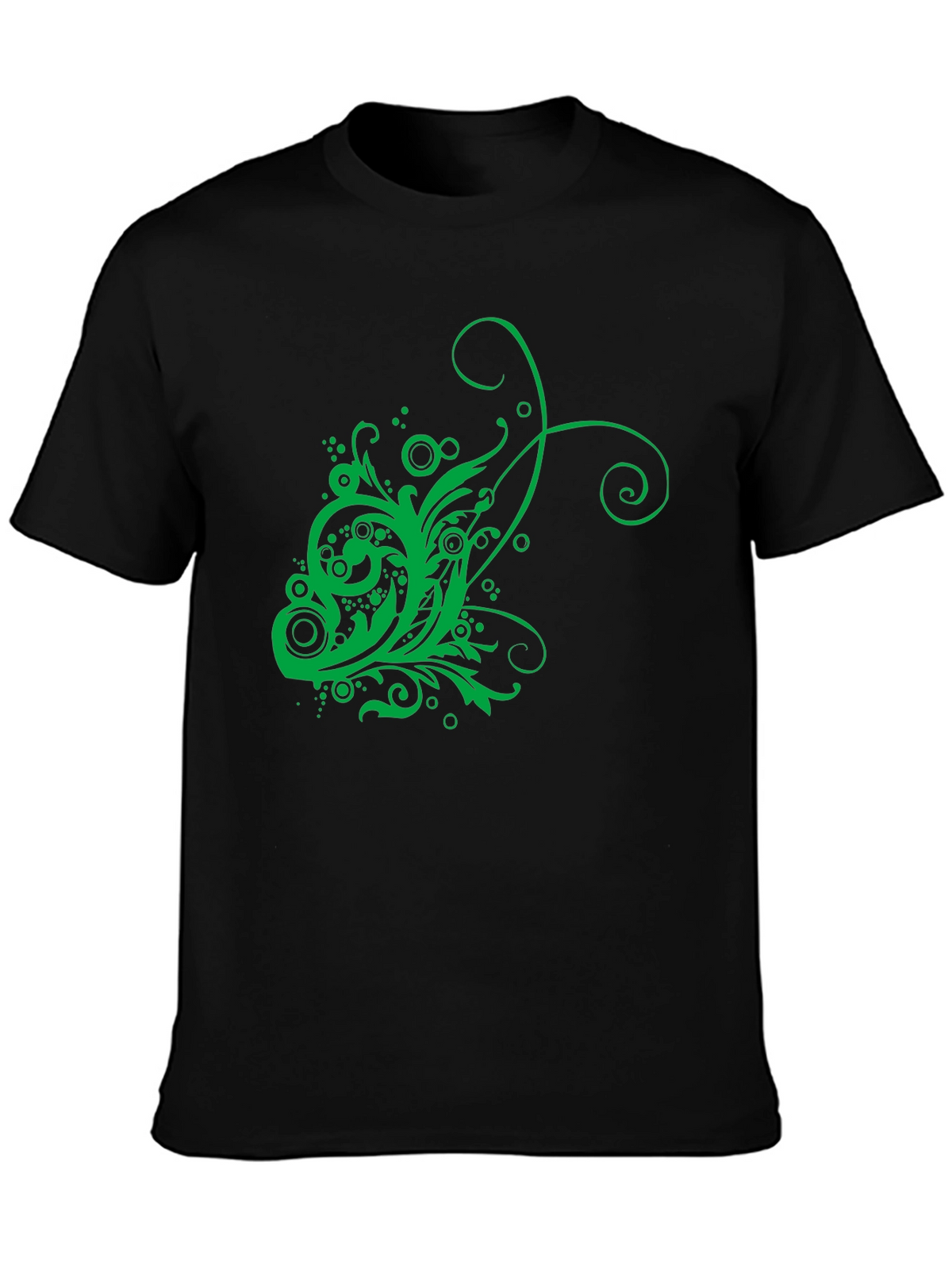 Mens Black T-Shirt with Green Floral Design
