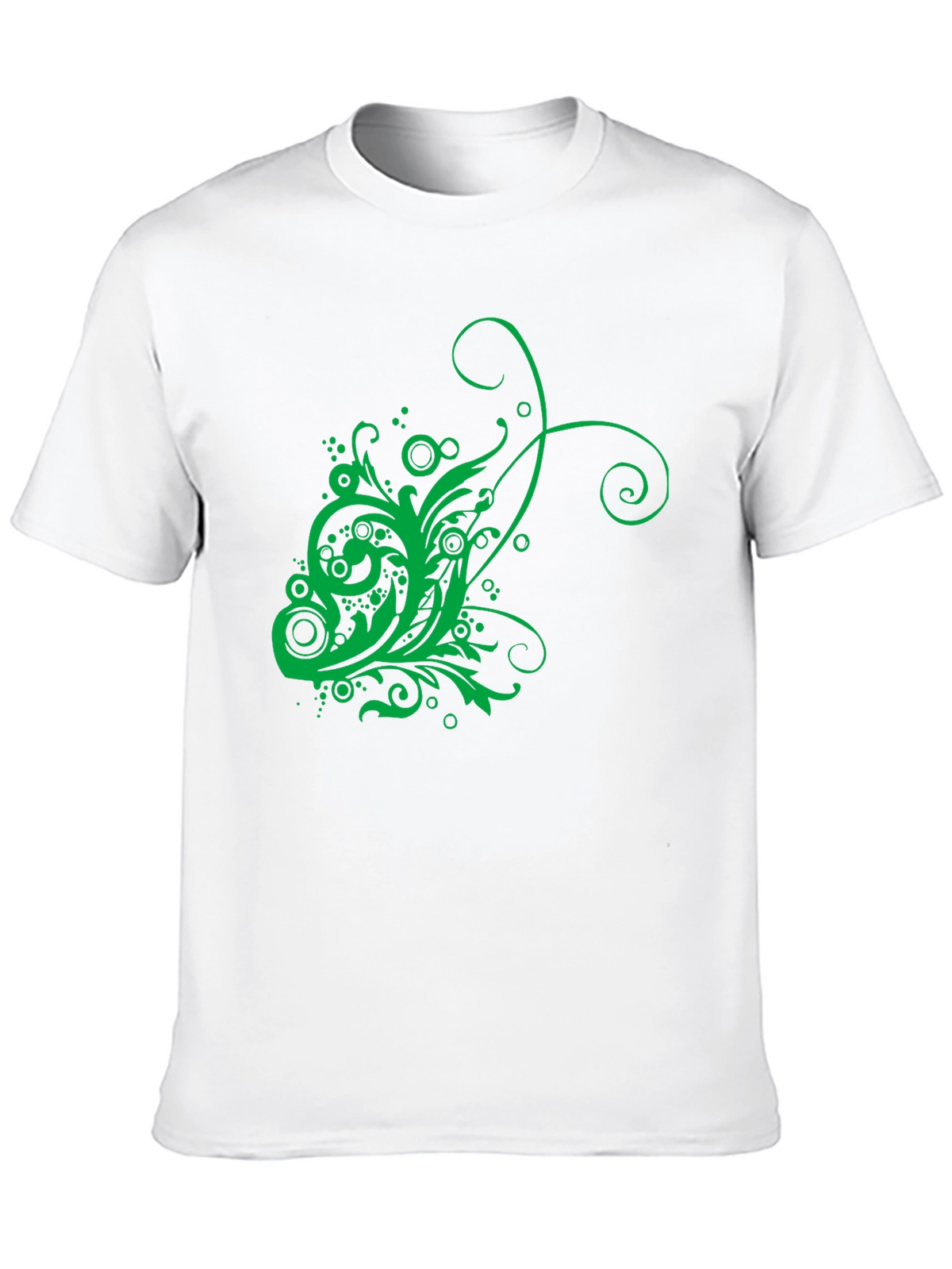 Mens Black T-Shirt with Green Floral Design