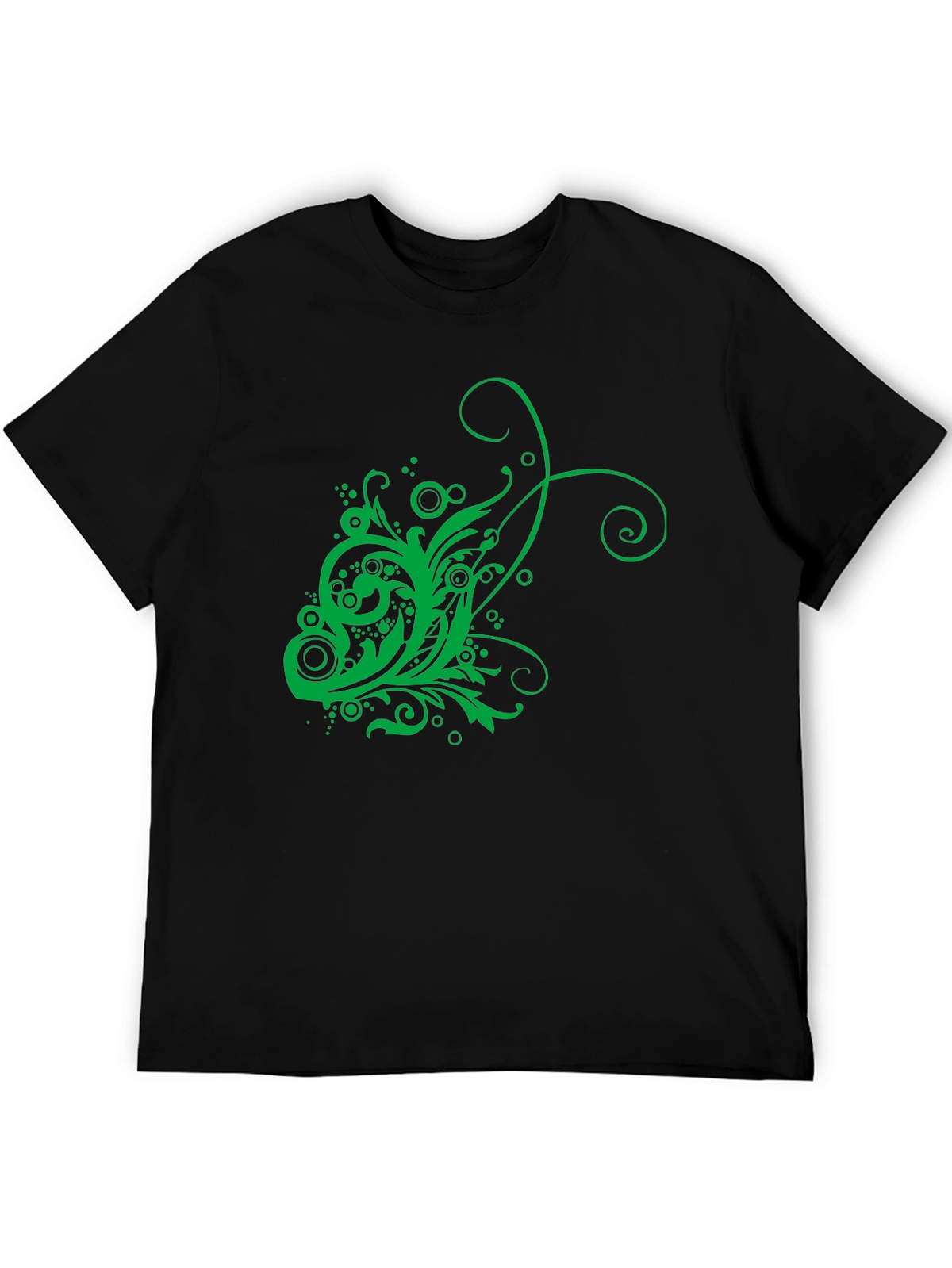 Mens Black T-Shirt with Green Floral Design