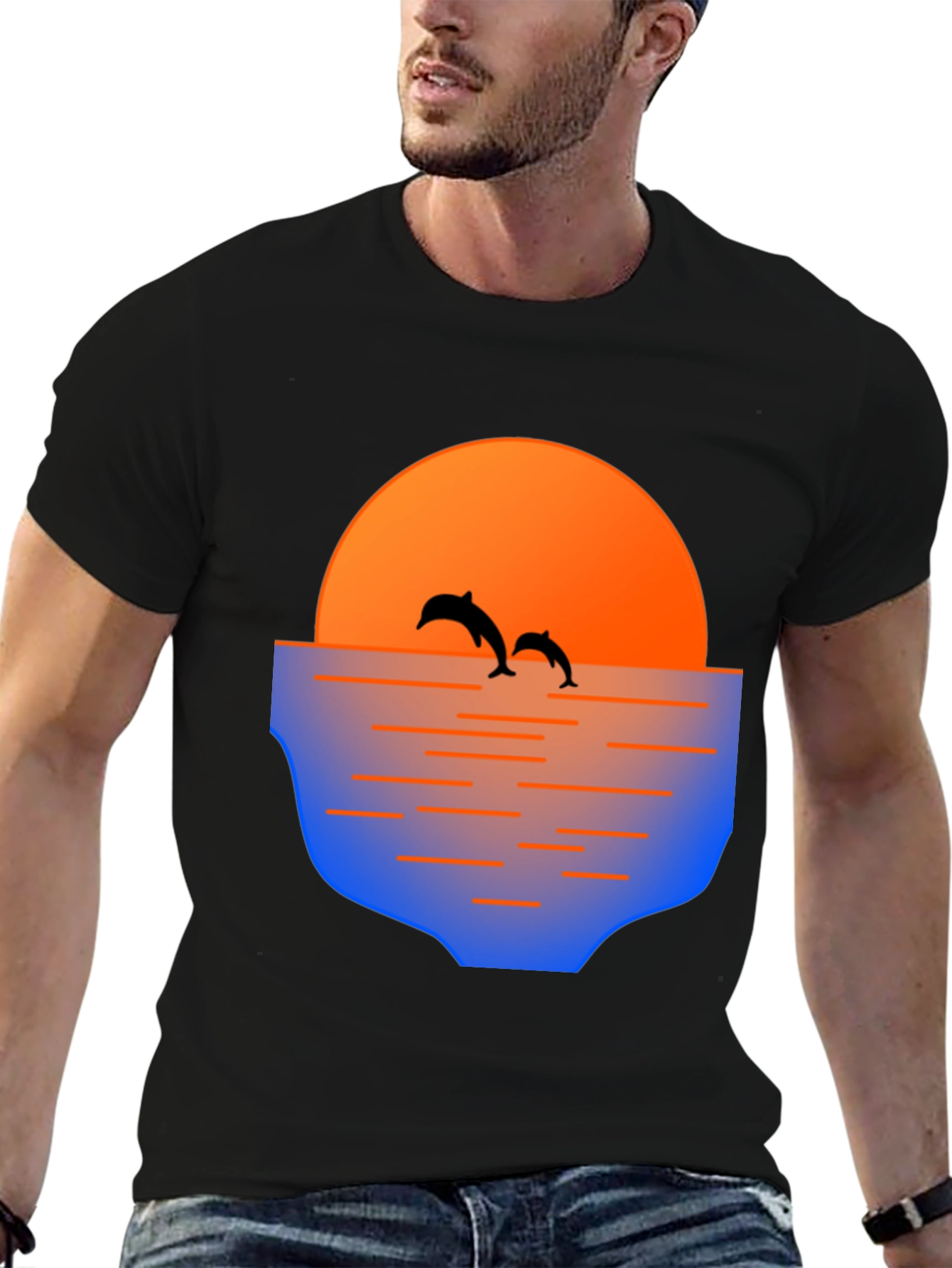Dolphin Sunset Graphic Tee - Mens Black T-Shirt