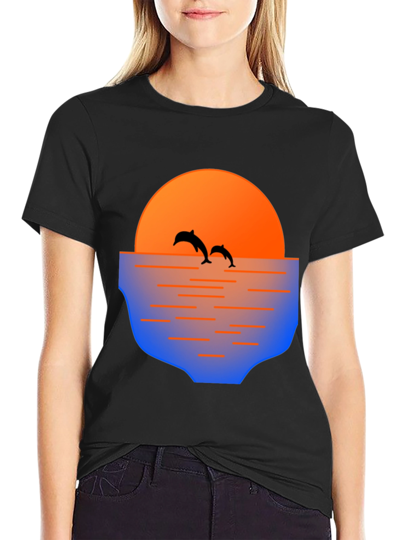 Dolphin Sunset Graphic Tee - Mens Black T-Shirt