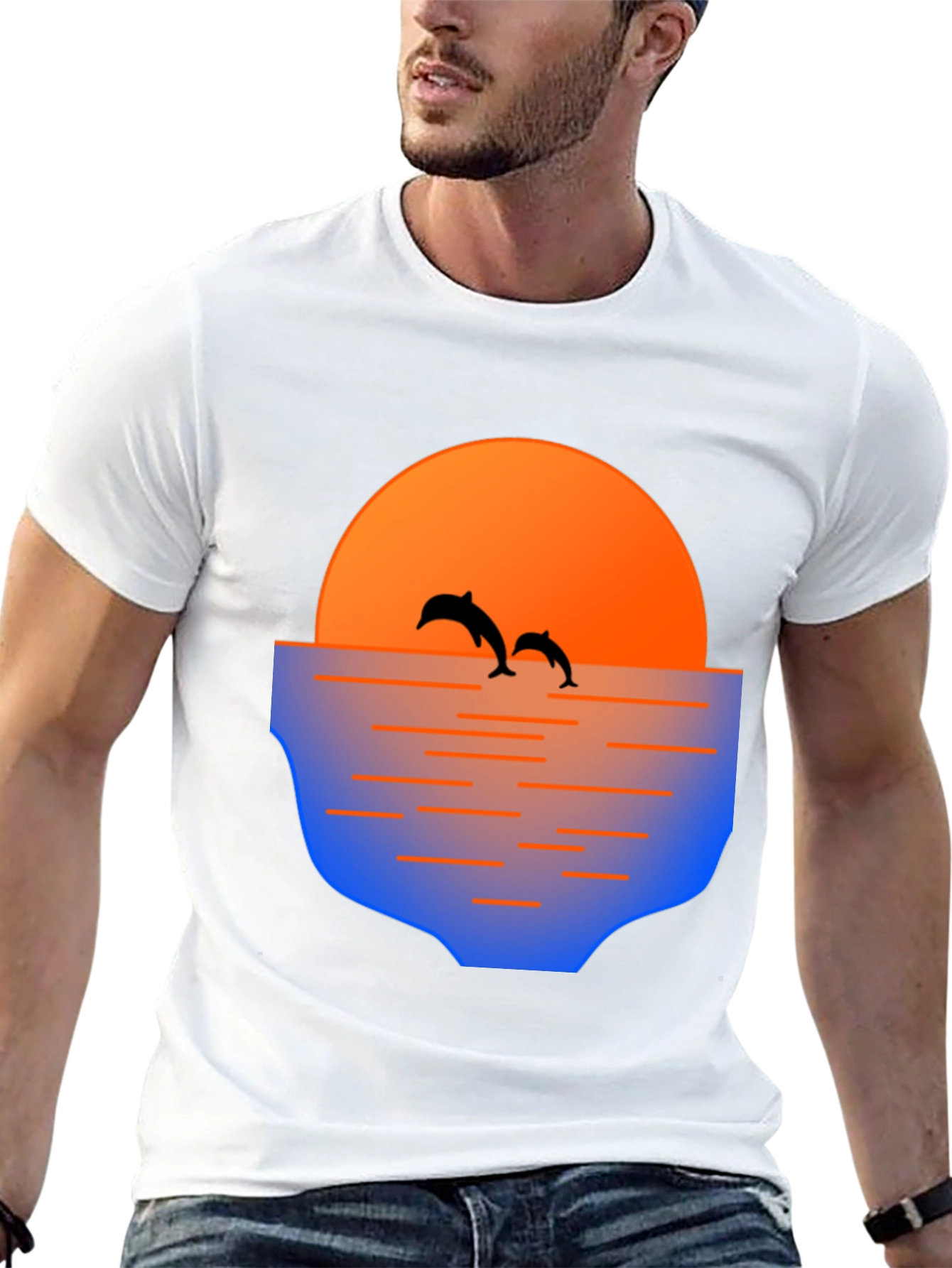 Dolphin Sunset Graphic Tee - Mens Black T-Shirt
