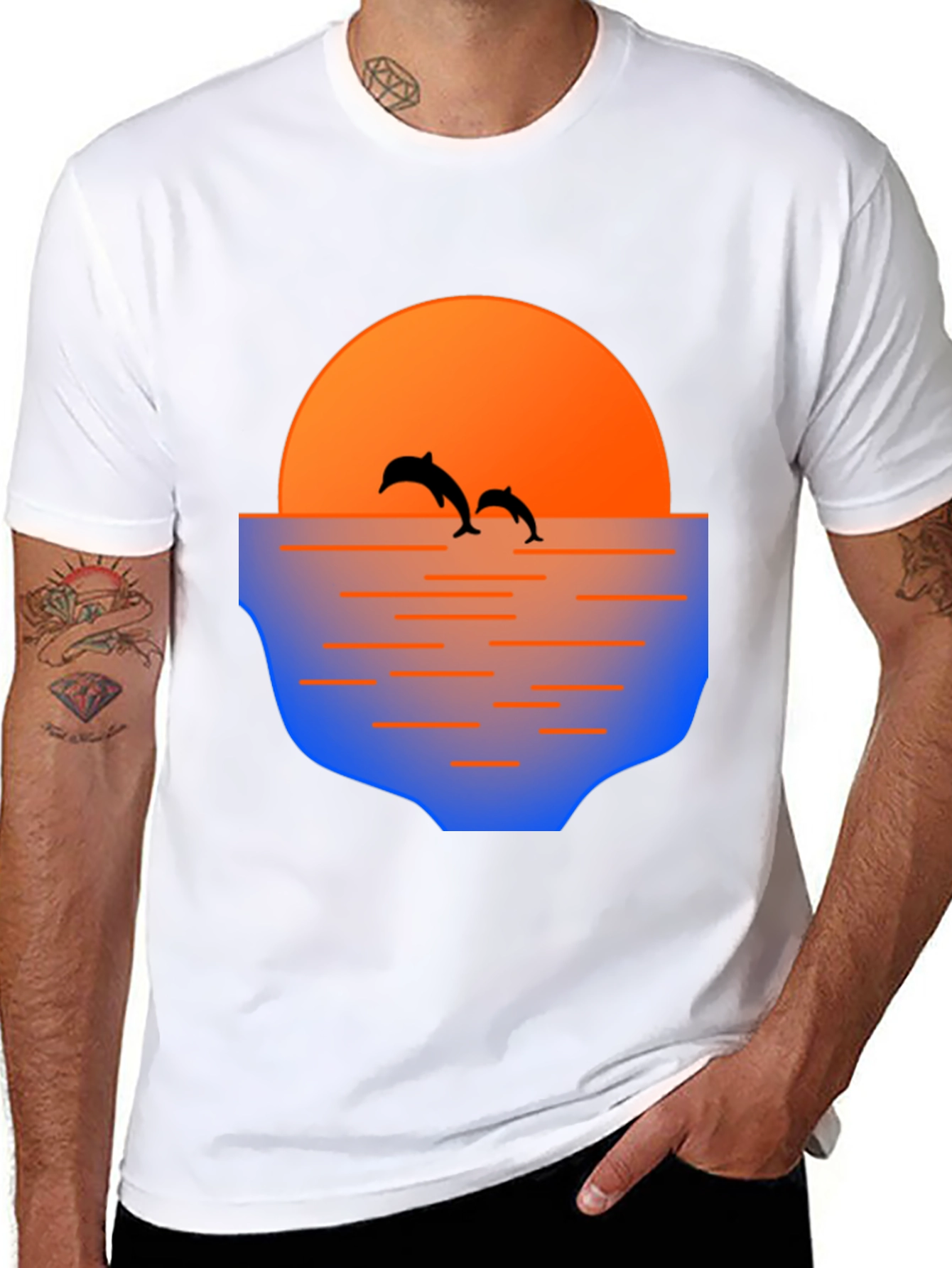 Dolphin Sunset Graphic Tee - Mens Black T-Shirt