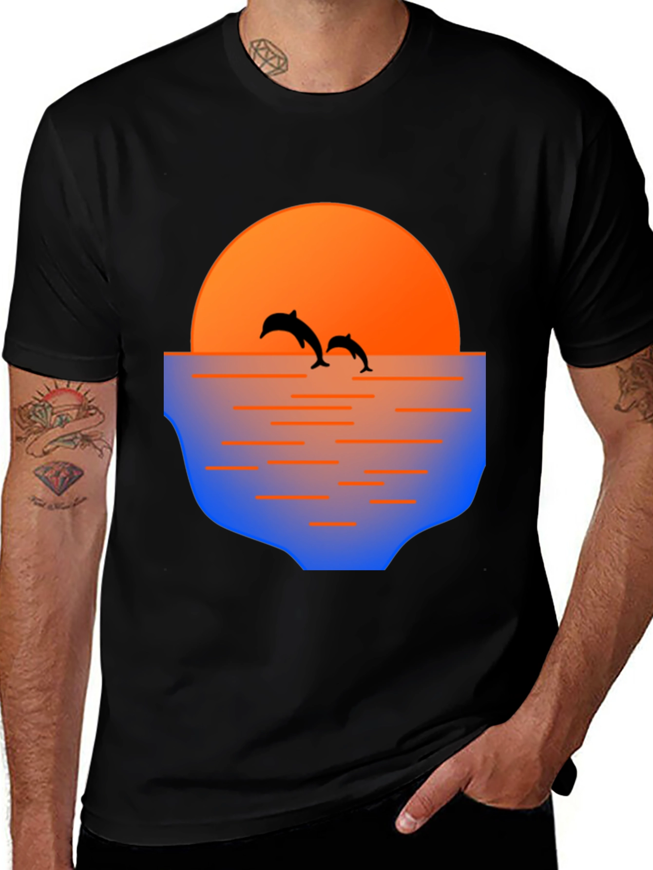 Dolphin Sunset Graphic Tee - Mens Black T-Shirt