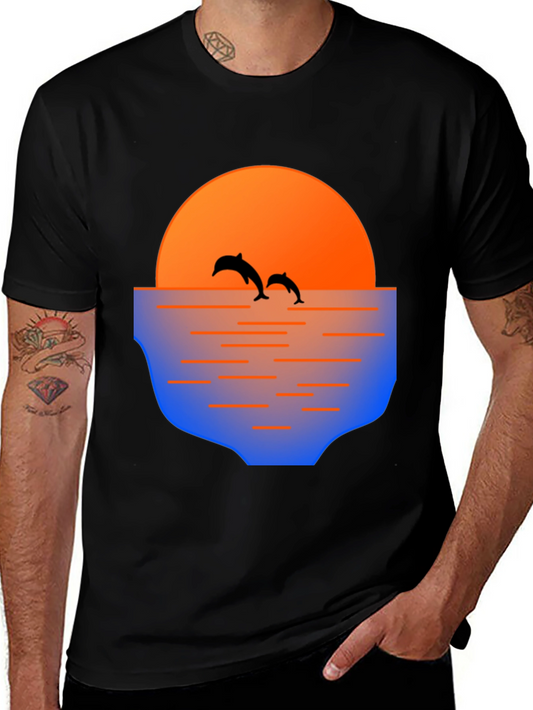 Dolphin Sunset Graphic Tee - Mens Black T-Shirt