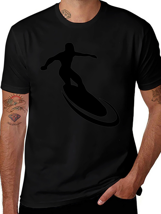 Cool Surfer Silhouette Graphic Tee - Black