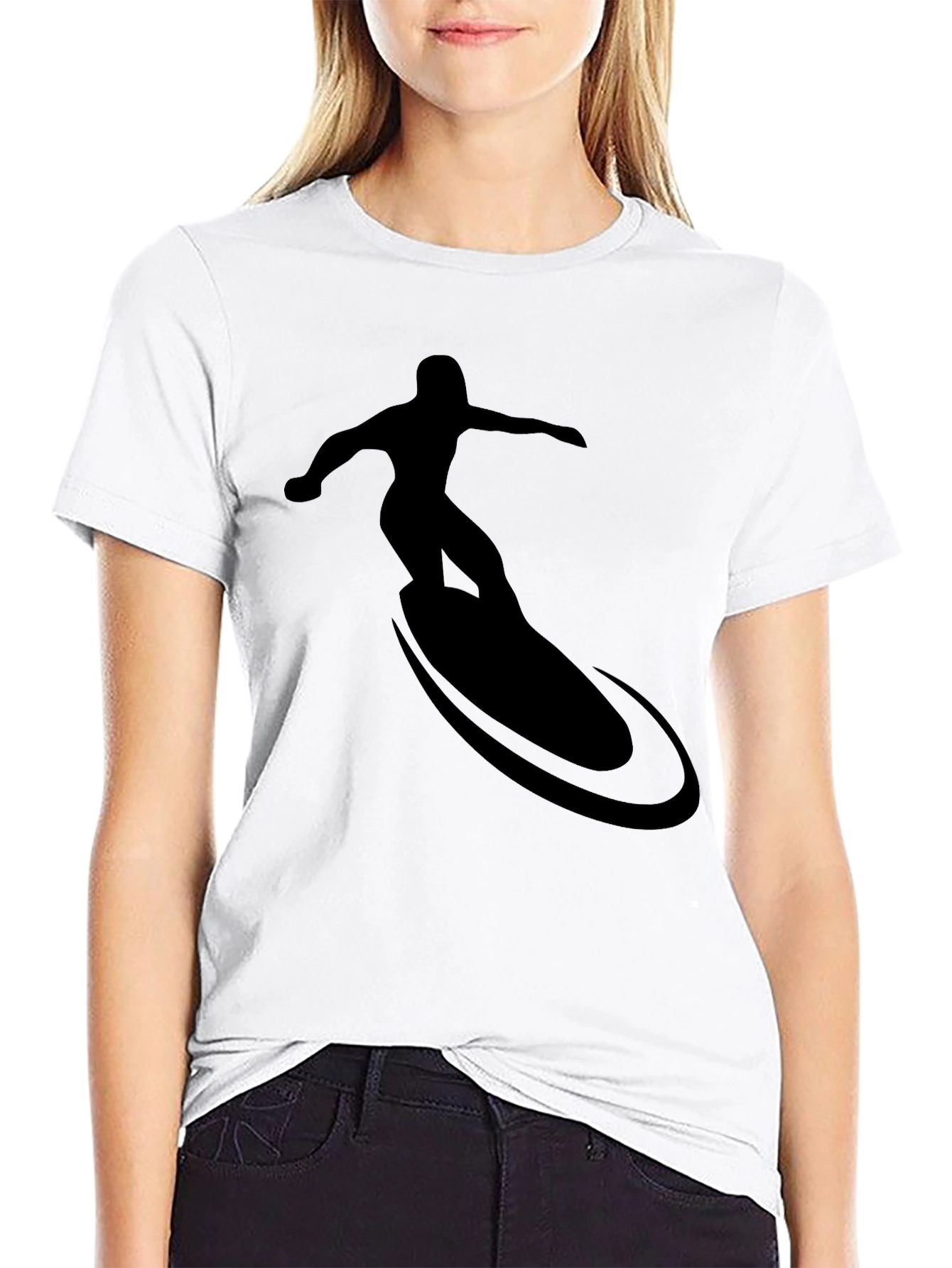 Cool Surfer Silhouette Graphic Tee - Black