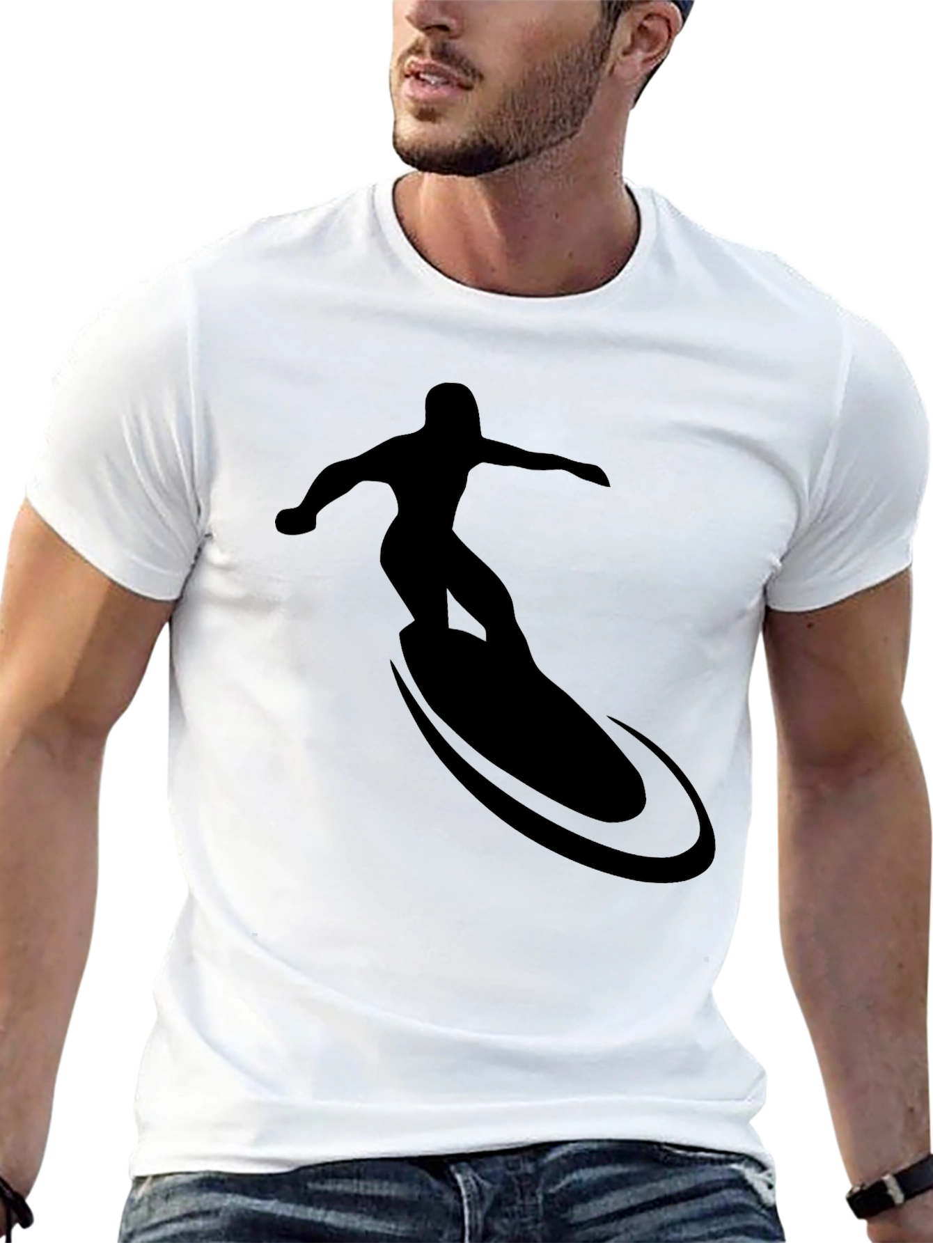 Cool Surfer Silhouette Graphic Tee - Black