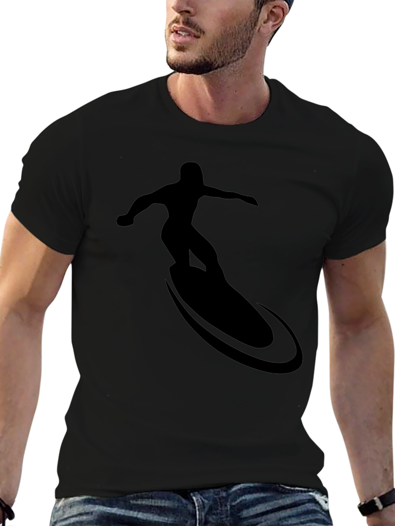 Cool Surfer Silhouette Graphic Tee - Black